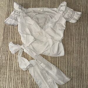Jonathan Simkhai White Ruffle Sleeve Wrap Blouse